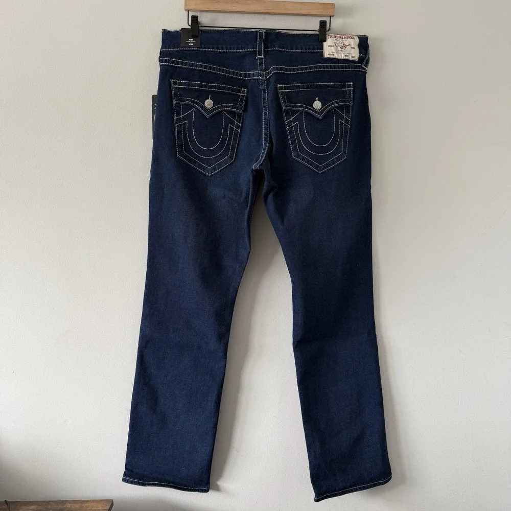 True Religions Ricky Big T Flap Straight Jeans Mens 38x34 Relaxed Dark Artic